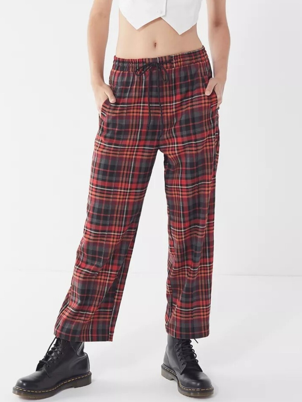 Urban Outfitters Pull-on Red Plaid Trouser Pants Size XS